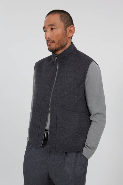 Reversible Vest (Grey Brushed Merino Wool) - Stoffa