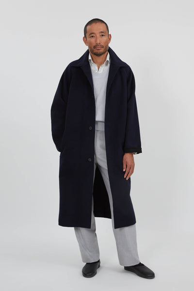 Split Seam Raglan Coat (Navy Brushed Merino Wool) - Stoffa