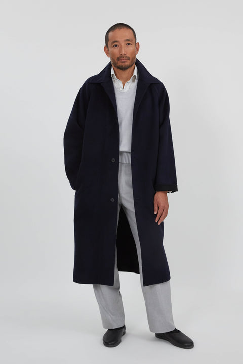 Split Seam Raglan Coat (Navy Brushed Merino Wool)