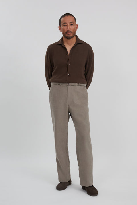 Plain Front Washable Trouser (Taupe Basketweave Cotton) - Stoffa