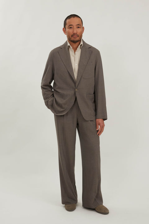 Single Breasted Shirt Jacket (Walnut 3-Ply Wool) - Stoffa