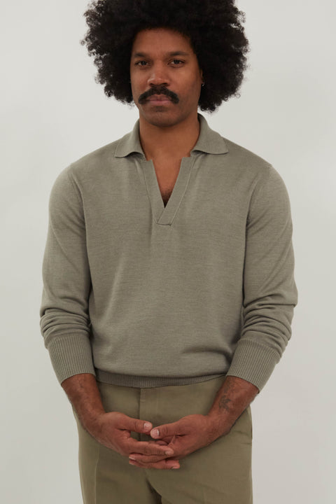Long Sleeve Polo (Caper Wool Silk) - Stoffa