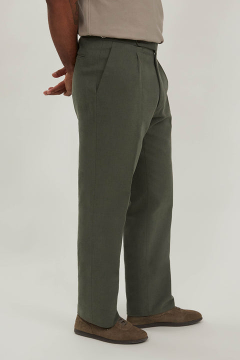 Single Pleat Trouser (Green Basketweave Cotton) - Stoffa
