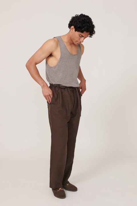 トップス LINEN SLUB TANK TOP teak brown LINEN SLUB TANK TOP in teak brown