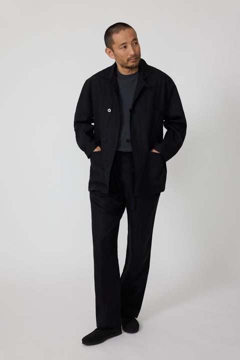 【outil】EX BLACK INDIGO LINEN WORK JACKET 30's] French Vintage Black Indigo Linen Double Breasted Work