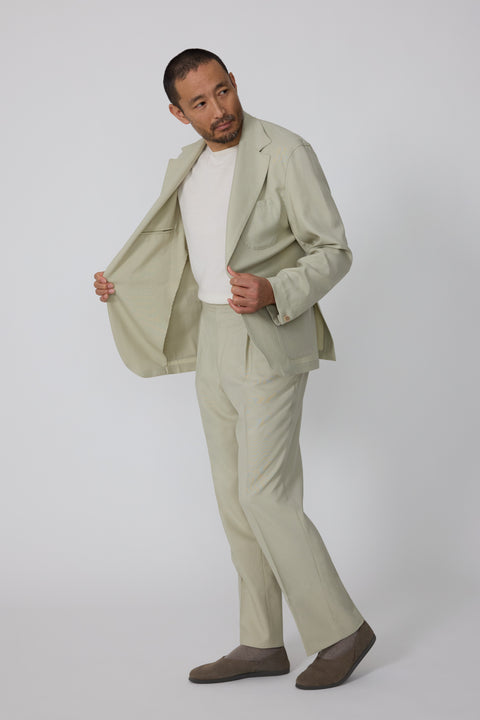 Single Breasted Shirt Jacket (Pistachio Tropical Wool Silk) - Stoffa