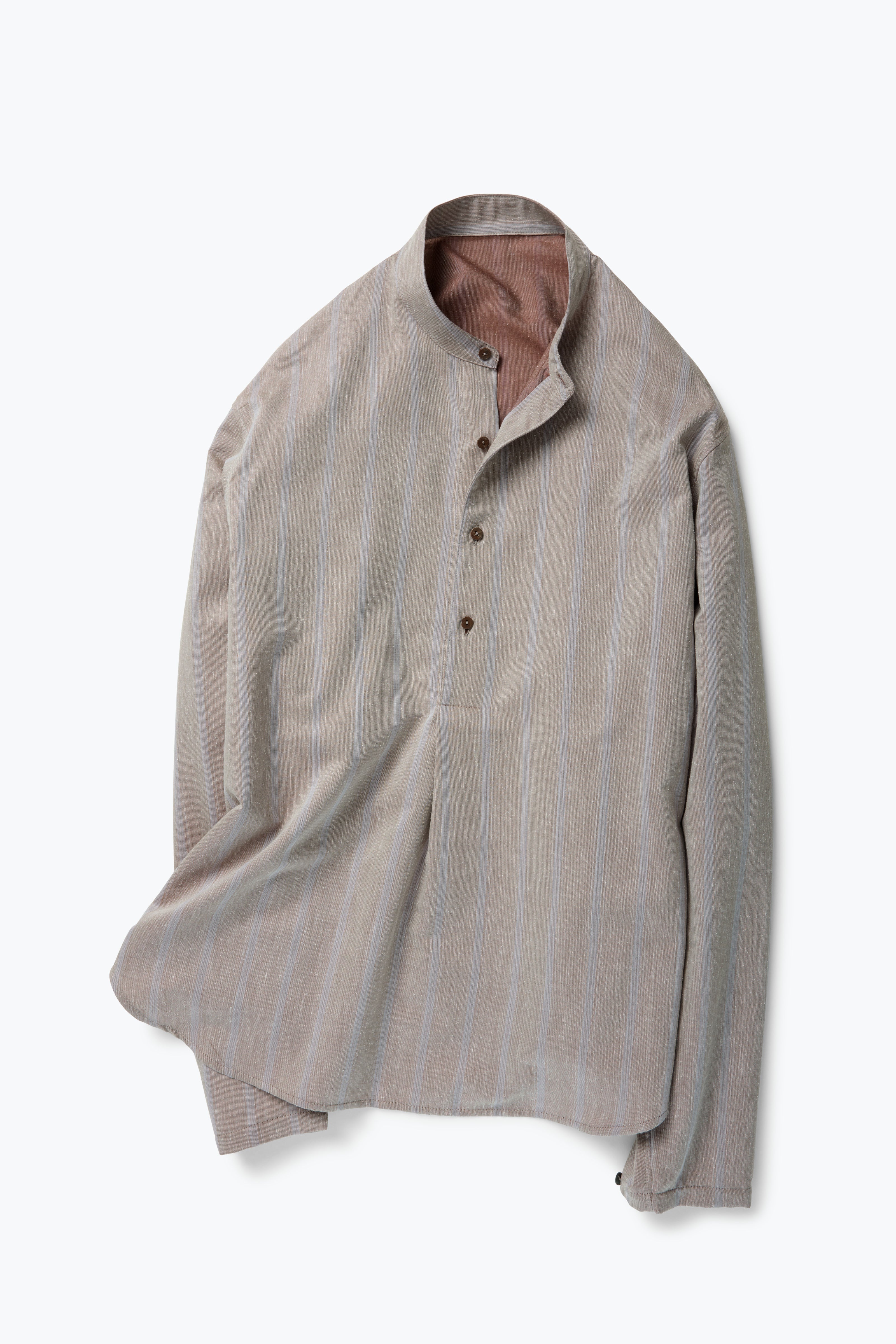 トップス Cornier Dorozome SILK BAND COLLOR SHIRTS silk wide a-line double stand collar shirt - very long with