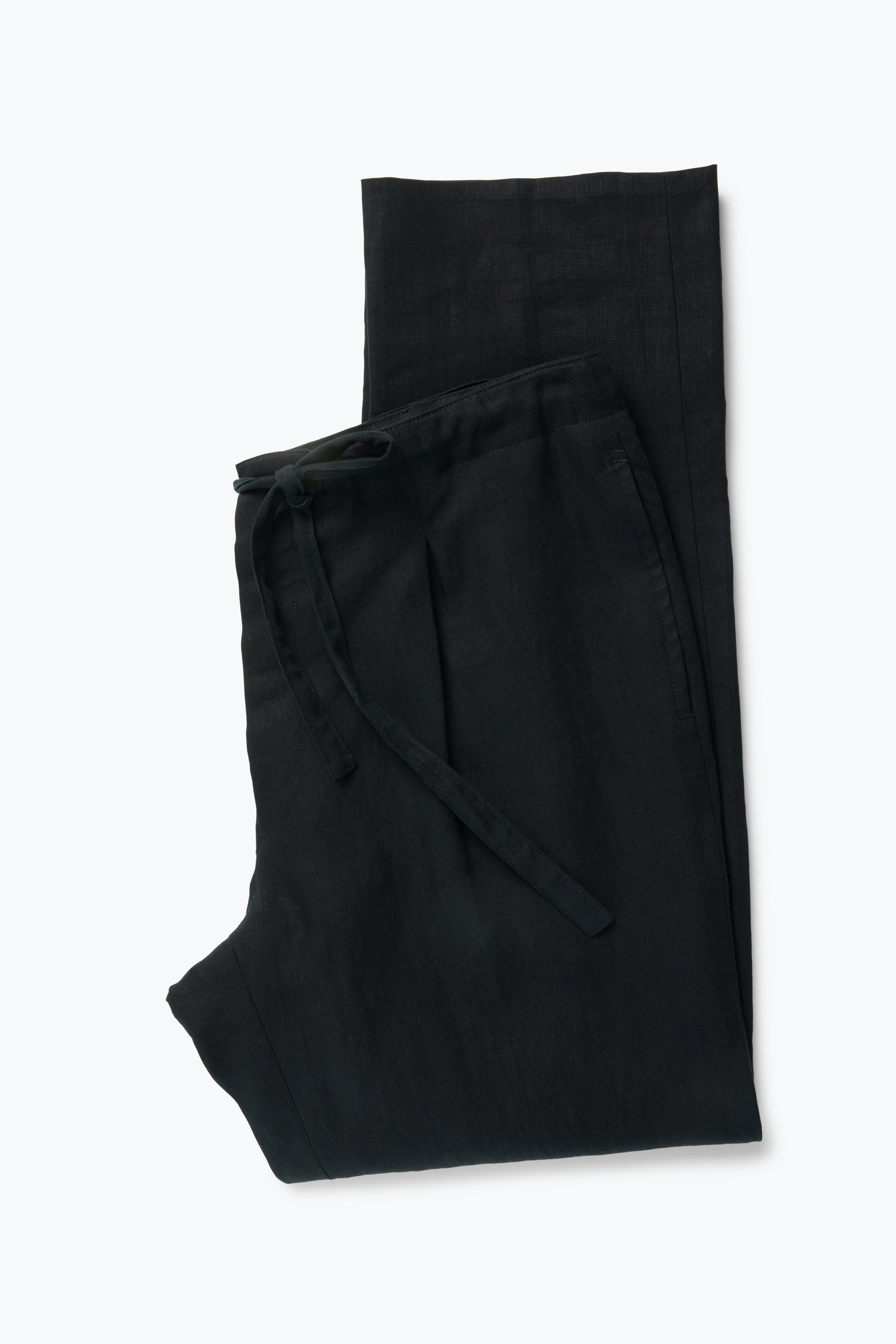 Drawstring Trouser (Black Washed Linen) - Stoffa