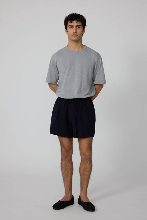 Drawstring Short (Navy Wool Seersucker) - Stoffa
