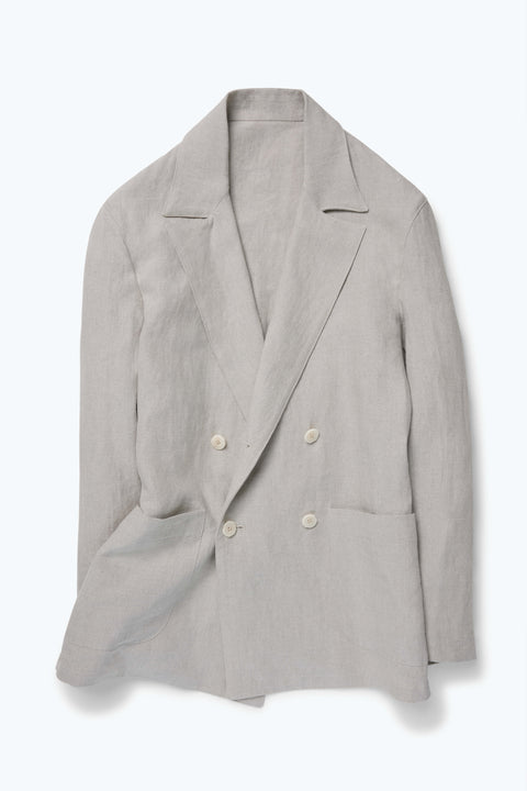 Double Breasted Shirt Jacket (Undyed Taupe Washed Linen