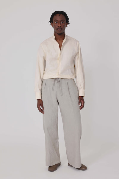 Band Collar Shirt (Ivory Washed Cotton Linen) - Stoffa