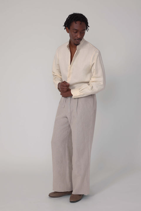 Band Collar Shirt (Ivory Washed Cotton Linen) - Stoffa