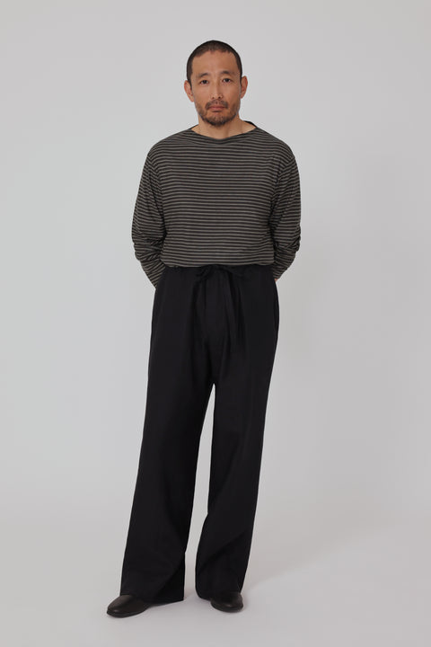 Drawstring Trouser (Black Washed Linen) - Stoffa