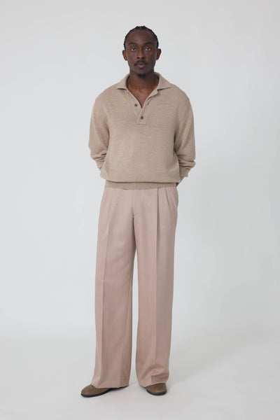 Double Pleat Trouser (Anise Naturally Dyed Wool Twill) - Stoffa
