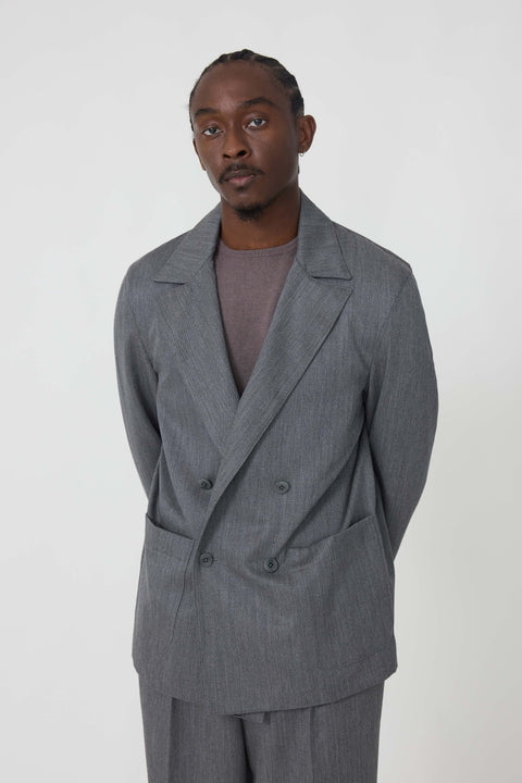 Double Breasted Shirt Jacket (Grey Naturally Dyed Wool Twill) - Stoffa