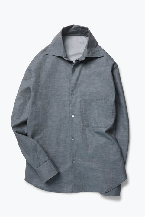 slim fit dress slacks Spread Collar Shirt (Anthracite Naturally Dyed Brushed Cotton)