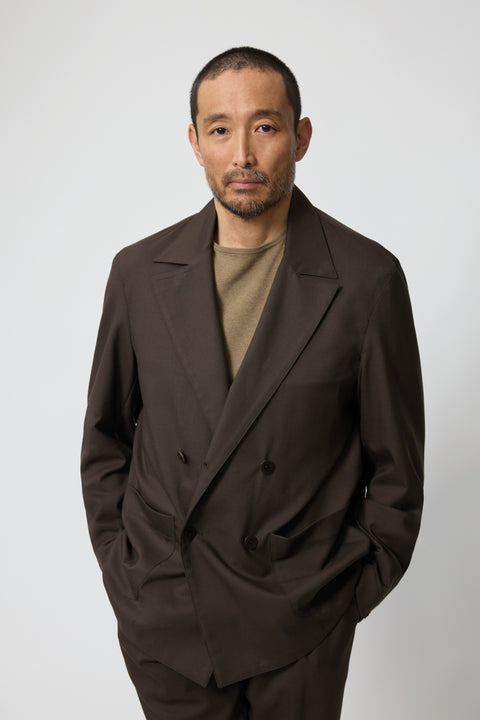 Double Breasted Shirt Jacket (Chocolate Tropical Wool) - Stoffa