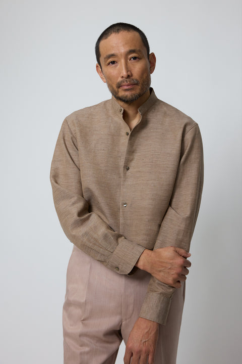 Band Collar Shirt (Clay Linen Cotton Slub) - Stoffa