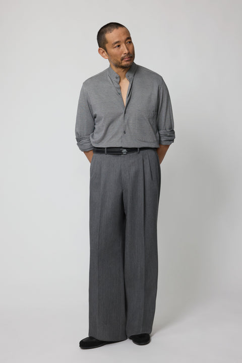 Double Pleat Trouser (Grey Naturally Dyed Wool Twill) - Stoffa
