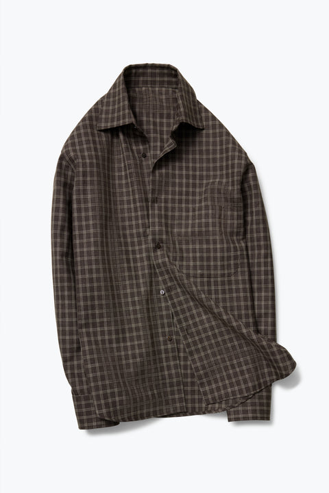 Spread Collar Shirt (Chocolate Check Wool Silk Linen) - Stoffa