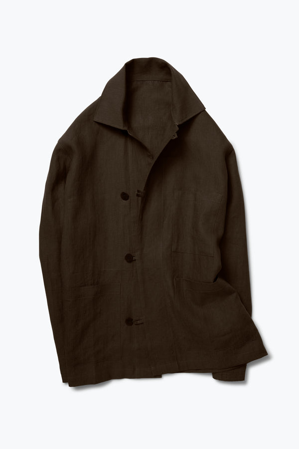 Work Jacket (Chocolate Washed Linen) - Stoffa