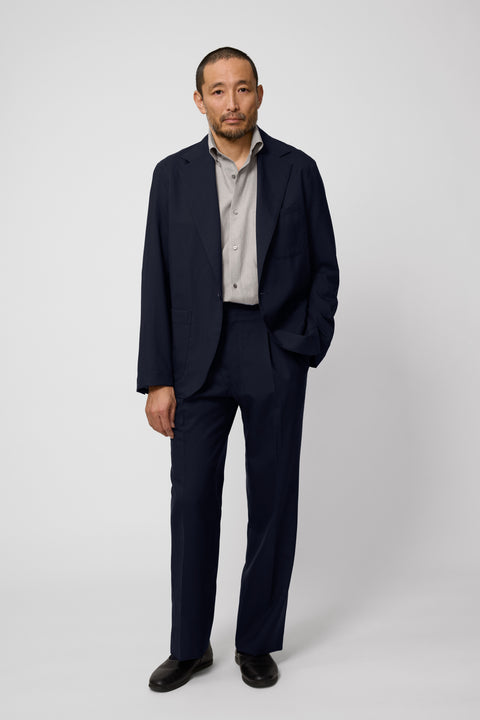 Single Breasted Shirt Jacket (Navy Tropical Wool) - Stoffa