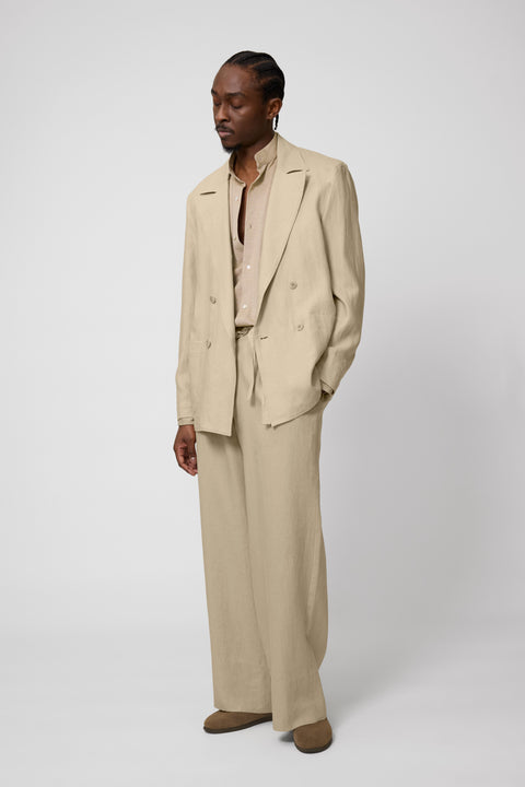 Double Breasted Shirt Jacket (Sand Washed Linen) - Stoffa