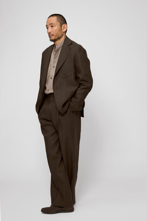 Single Breasted Shirt Jacket (Chocolate Washed Linen) - Stoffa