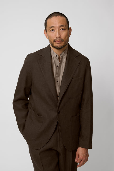 Single Breasted Shirt Jacket (Chocolate Washed Linen) - Stoffa