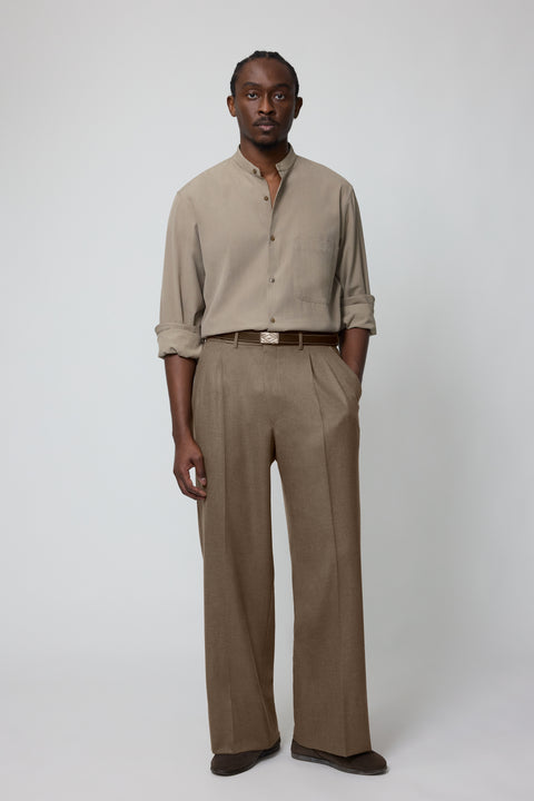 Double Pleat Trouser (Walnut Undyed Cashmere) - Stoffa