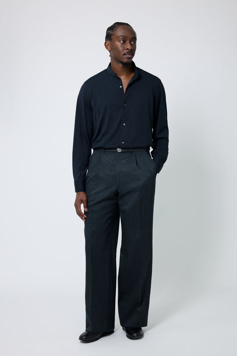 Band Collar Shirt (Midnight Silk Cotton Jersey) - Stoffa