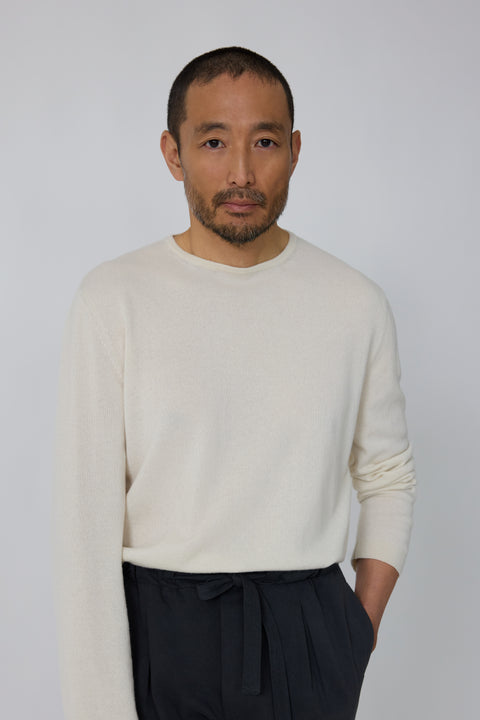 Long Sleeve Knit T-Shirt (Ivory Undyed Cashmere) - Stoffa