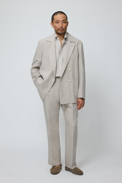 Double Breasted Shirt Jacket (Undyed Taupe Washed Linen) - Stoffa