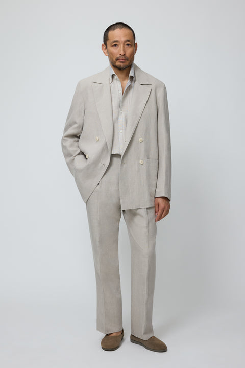 ジャケット・アウター HEAVY LINEN DOUBLE JACKET BEIGE Double Breasted Shirt Jacket (Undyed Taupe Washed Linen) - Stoffa