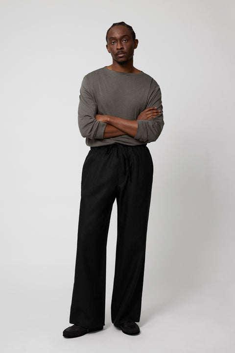 Drawstring Trouser (Black Washed Linen) - Stoffa
