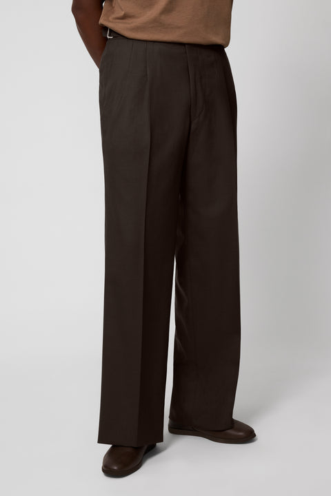 Double Pleat Trouser (Chocolate Tropical Wool) - Stoffa