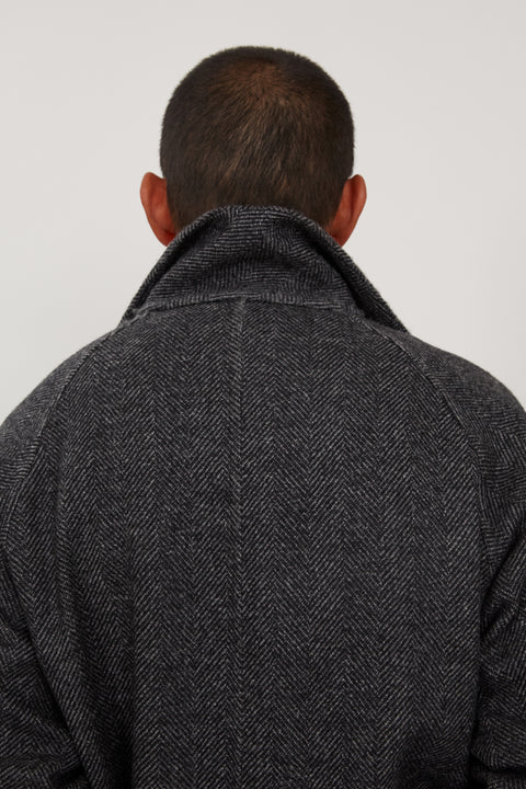 Split Seam Raglan Coat (Grey Herringbone Merino Wool) - Stoffa