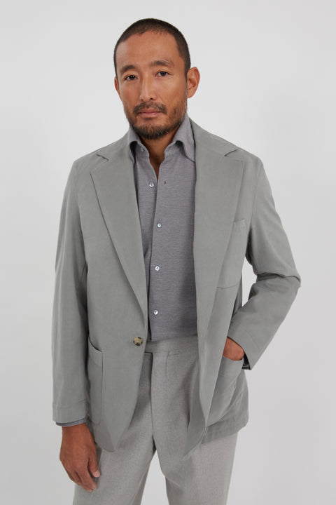 Single Breasted Shirt Jacket (Sage Peached Cotton) - Stoffa