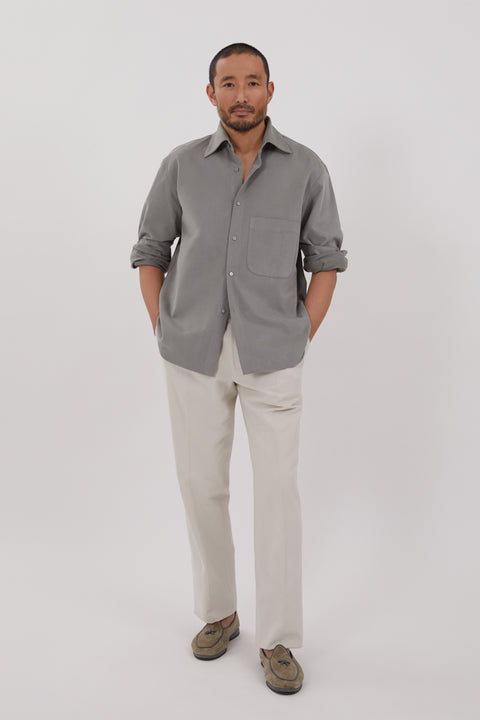 Spread Collar Shirt (Sage Peached Cotton) - Stoffa