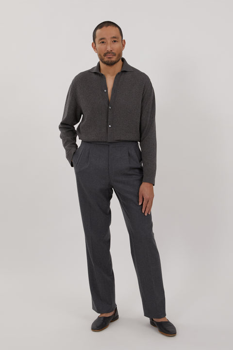 Double Pleat Trouser (Anthracite Moss Flannel) - Stoffa