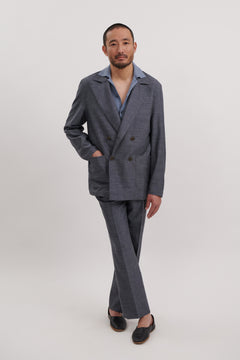 Double Breasted Shirt Jacket (Slate Wool Silk Linen Plain Weave