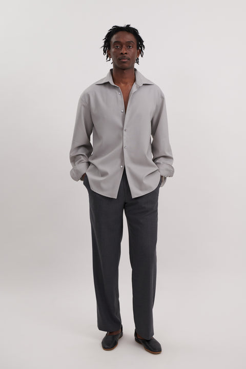 Spread Collar Shirt (Pearl Wool Plain Weave) - Stoffa