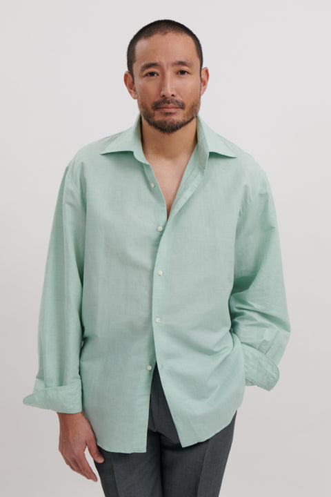 Spread Collar Shirt (Seafoam Linen Cotton Fine Twist) - Stoffa