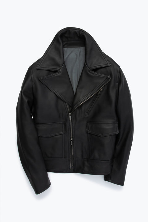 ジャケット・アウター T/SEHNE ASYMMETRIC LEATHER JACKET Asymmetric Jacket (Black Plongé Leather) - Stoffa