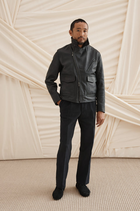 Asymmetric Jacket (Black Plongé Leather) - Stoffa