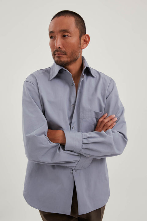 Spread Collar Shirt (Cloud Stonewashed Cotton Canvas) - Stoffa