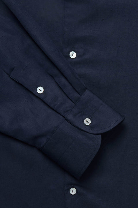 Linen Twill) - Stoffa (Navy Collar Shirt Silk Spread Slub