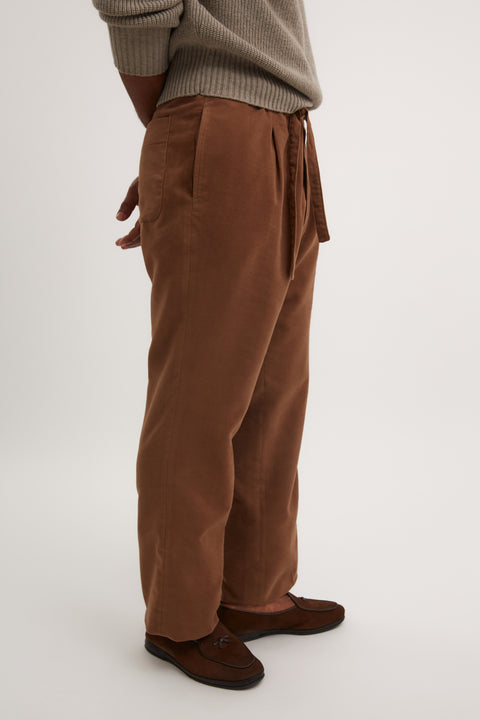 Drawstring Trouser (Chestnut Cotton Cashmere Moleskin) - Stoffa